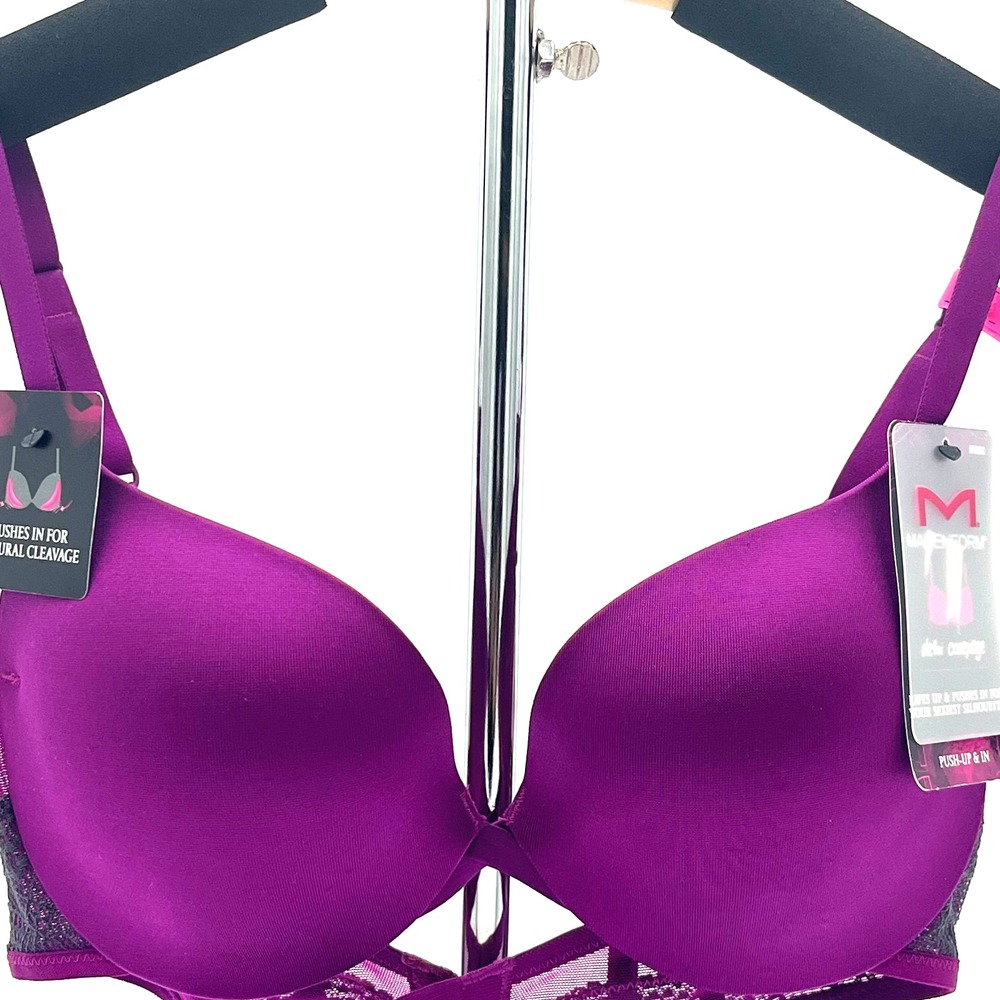 Maidenform Demi Coverage Push-Up-In Bra DM9900 32C Purple & Gray In Satin Lace - Picture 4 of 5